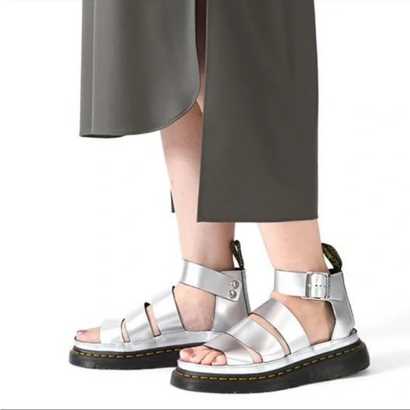 Dr. Martens Clarissa II Silver Metallic Leather Sandals